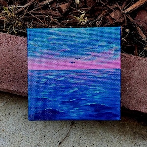 Ocean Sunset | Magnetic Canvas | Mini Canvas | Ocean | Sunset| Hand Painted | Mini Artwork