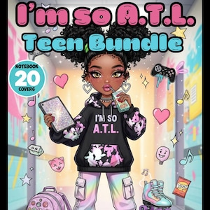 Composition Notebook Covers – Canva Editable School Printables – 20 Digital Back to School Covers for African American Tween Teen Girls