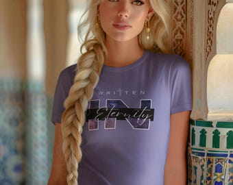 Written in Eternity - Pink Design  | Christian Galaxy T-Shirt | Christian Faith-Based Apparel