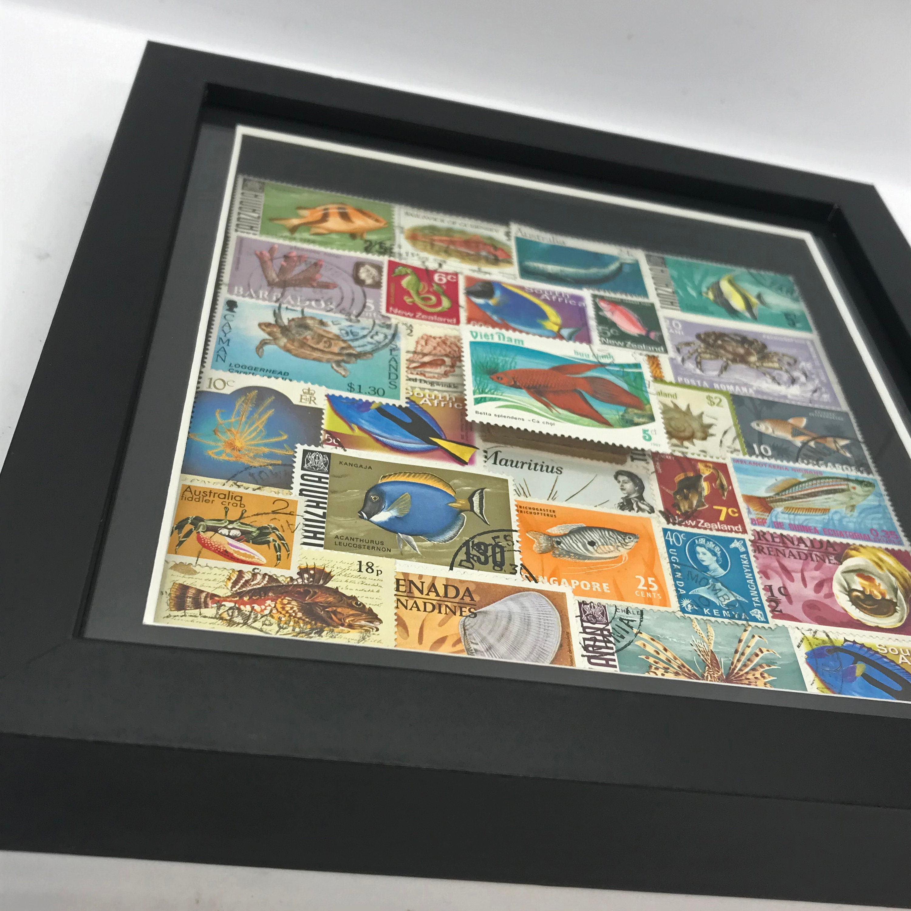 Original Fish Themed Postage Stamp Montage Etsy