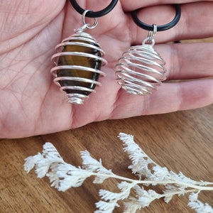 Spiral Cage Necklace for Tumbles or Crystals / Silver or Gold / Crystal Necklace / Crystal Cage Necklace / Spiral Necklace