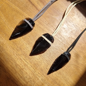 Black Obsidian Arrow Head Pendant With Adjustable Cord Necklace