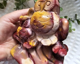 Mookaite Jasper Owl Family Carving: Australian Crystal Sculpture