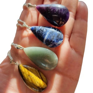 Tear Drop Shaped Crystal Pendant / Tiger eye / Amethyst / Sodalite / Green aventurine