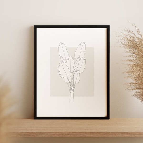 Banana leaf print, Minimal plant drawing, Leaf line art, Minimalist wall art, Printable botanical art