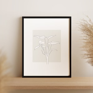 Monstera Blatt Druck, Minimalistische Pflanzenzeichnung, Blatt Line Art, Minimalistische Wandkunst, Druckbare botanische Kunst
