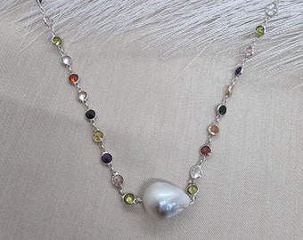 Long Baroque Pearl Necklace Everyday Jewelry Chunky Pearl Shell Necklace Silver Pearl Necklace Layer Necklace Gifts for Her Irregular Pearl