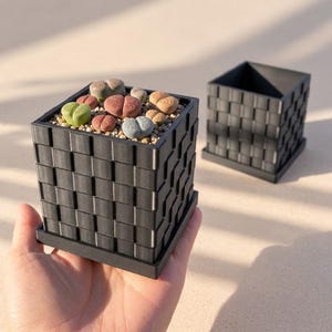 3D Printed Pixel Planter, Geometric Cube Succulent Pot, PLA Plastic (3 Sizes)