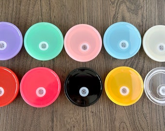 Acrylic color lids for 16oz glass can. Plastic replacement lids. Color lids for iced coffee glasses