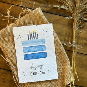 Geburtstagskarte 'Torte' mit Umschlag | handgemalt, Unikat, Karte, Aquarell, Lettering, Torte, blau, minimalistisch