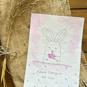 Karte Ostern 'kleiner Hase' mit Umschlag | handgemalt, Unikat, Karte, Aquarell, Lettering, Hase, Oster, rosa, minimalistisch