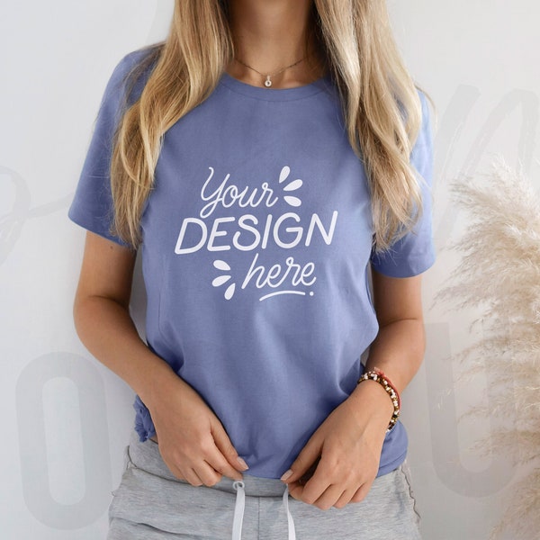 Bella Canvas 3001 Mockup, Bella Canvas Blue Lavender Shirt Mockup, Model Mockup, Tshirt Mockup, Oversized Tshirt Mockup