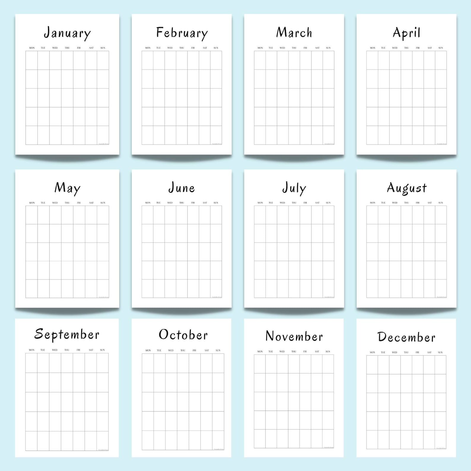 Monthly Blank Calendar A4 and US Letter Size Printable | Etsy