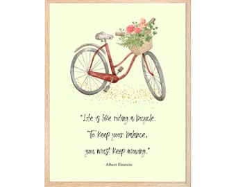 Life is Like Riding a Bicycle Printable Wall Art, Albert Einstein Inspirational Quote Digital Print, Wall Decor, Instant Download