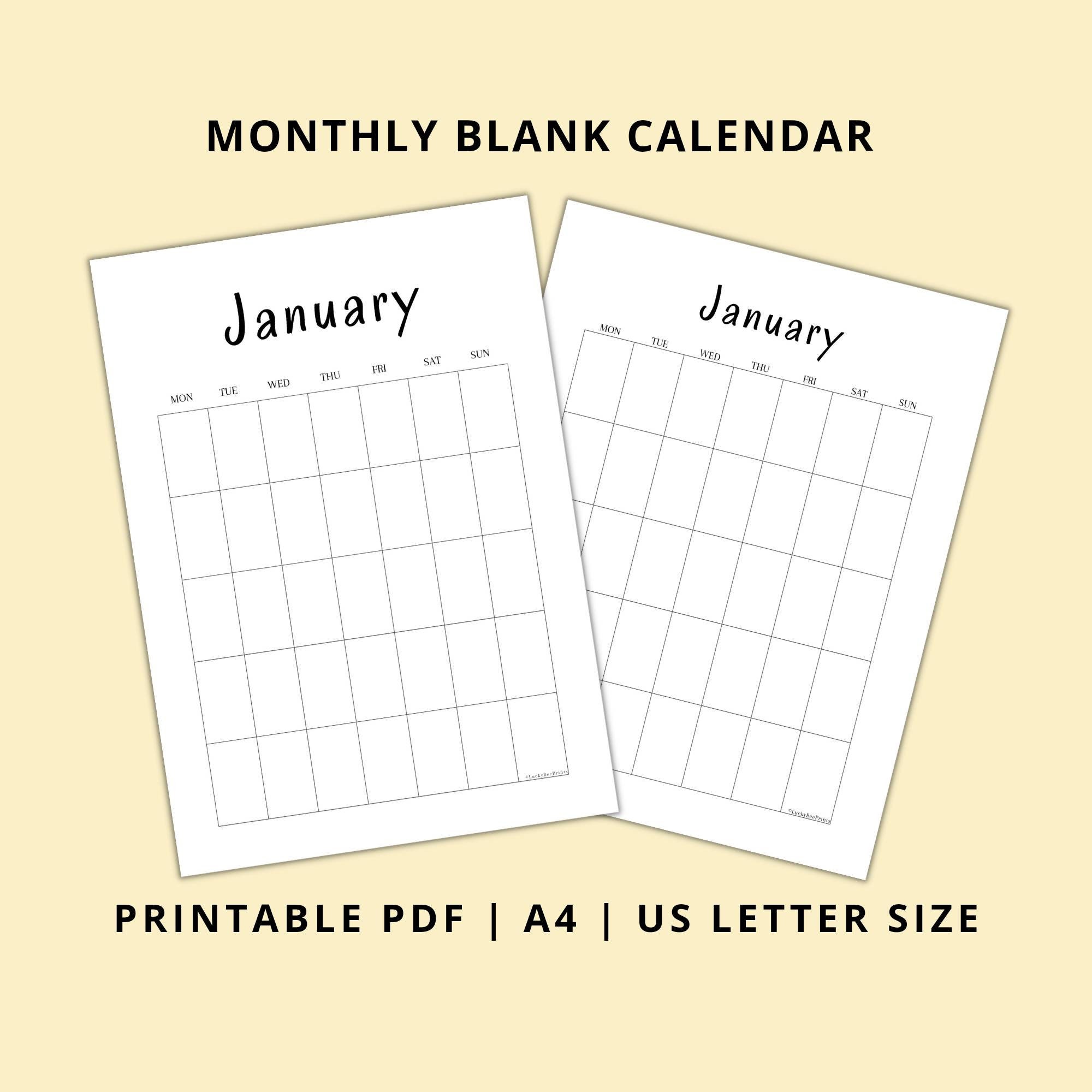 Monthly Blank Calendar A4 and US Letter Size Printable | Etsy