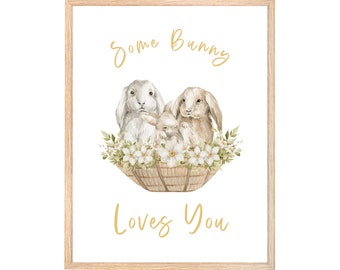 Some Bunny Loves You Printable Wall Art, Rabbits Digital Print, Spring Country Wall Decor, Quote Prints, Instant Download