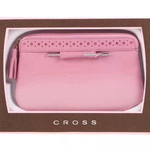 Cross Limited Edition Rose Pink with Cross Signature Perforated Detailing Breast Cancer Awareness Italian Full Grain Leather Purse with Pen