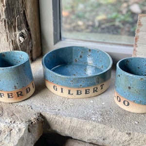 Shipwreck Pet Bowl | Personalised | Custom | Dog Bowl | Cat Bowl | Handmade | Ceramic | Flecked Deep Blue