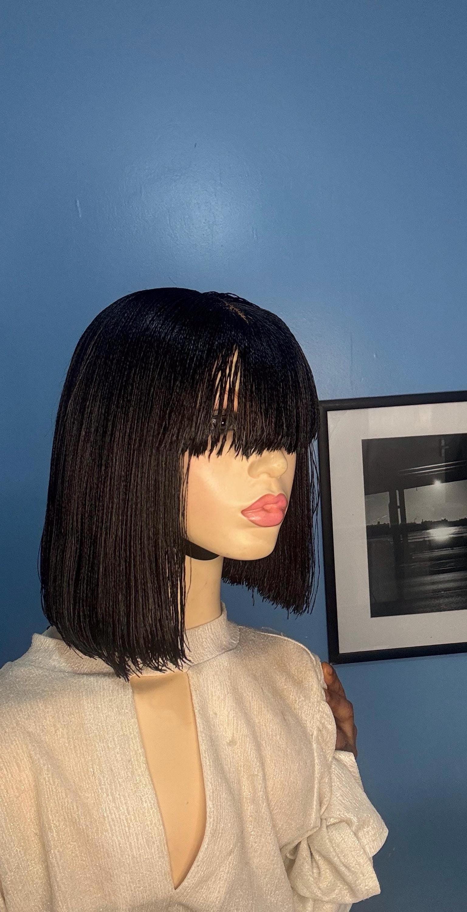 FESHFEN Nero Marrone Corta Parrucca Con Frangia Lisci Bob Parrucche Naturale Sintetiche Dritto Uso Quotidiano Del Partito Parrucche Capelli Per Donne 35cm - Foto 3