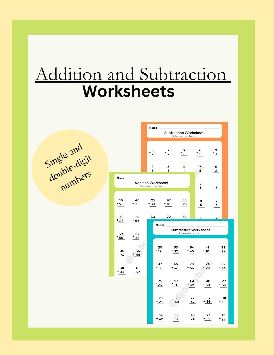 Addition and Subtraction Worksheets - Etsy