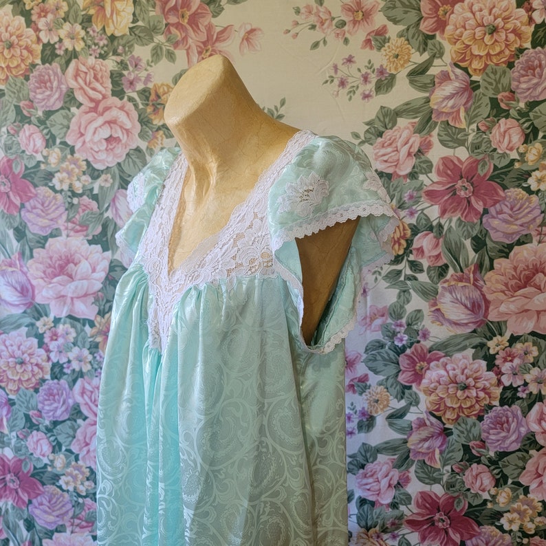 Eve Stillman New York Nightgown // Vintage 1980s Mint Green Satin Dress ...