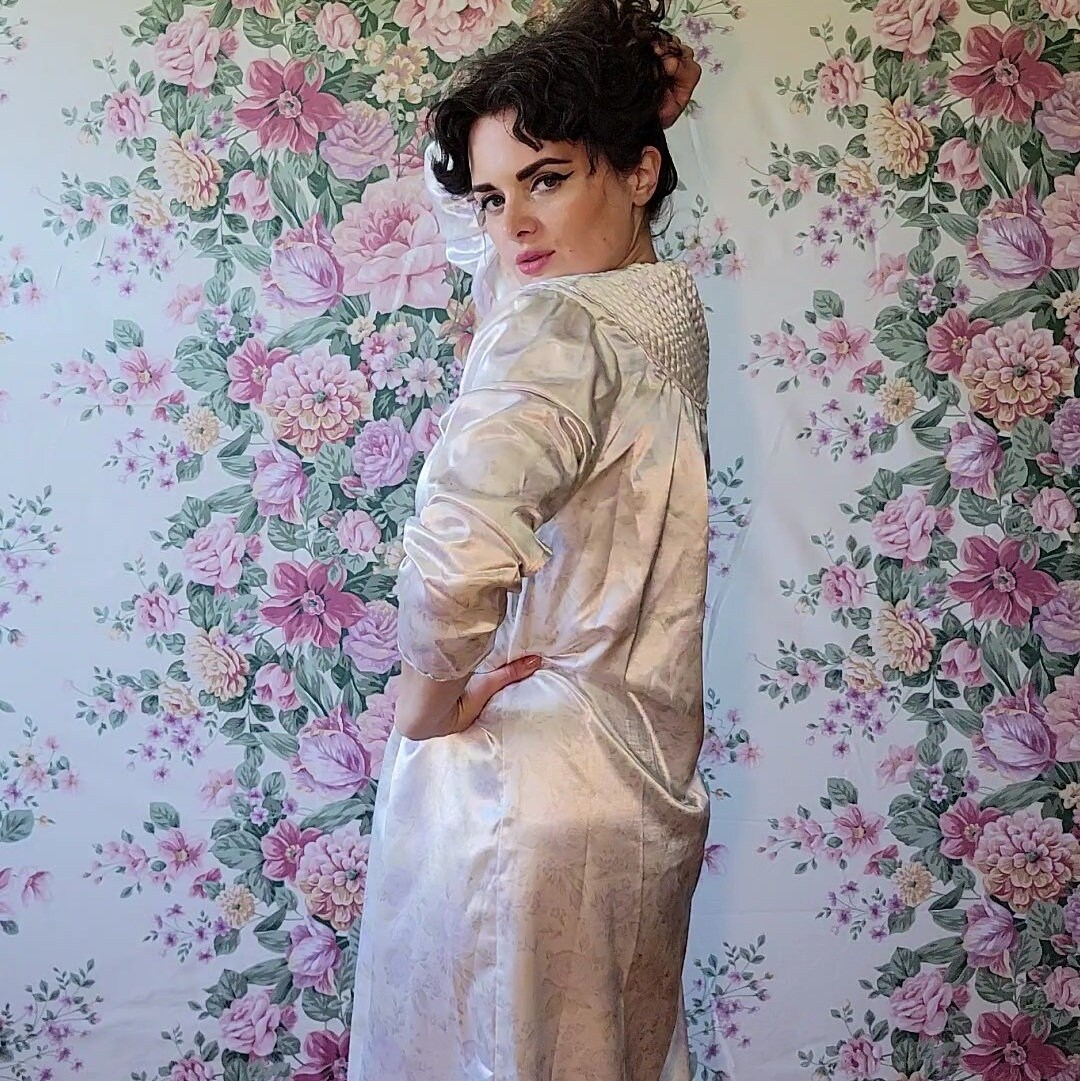 Pearled Floral Nightgown // Quilted Long Sleeve Nightgown // Etsy