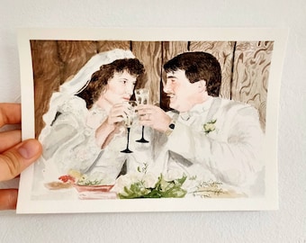 Original hand-painted wedding watercolor. Wedding painting from photo. Custom couple portrait painting. Wedding gift. Anniversary gift