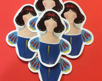 3 inch faceless hand-painted acrylic waterproof glossy vinyl sticker, water bottle sticker, princess Snow White
