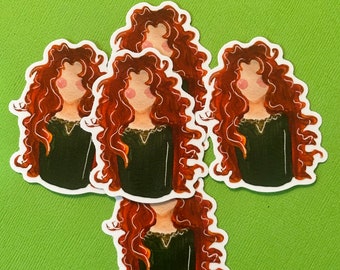 3 inch faceless hand-painted acrylic waterproof glossy vinyl sticker, water bottle sticker, Pixar Brave, princess Merida