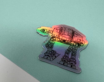 Waterproof vinyl holographic droid ATAT sticker watercolor handpainted sticker