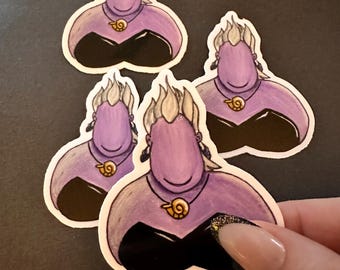 3 in. faceless hand-painted, waterproof glossy vinyl sticker, water bottle sticker, laptop sticker, Halloween sticker, sea witch, Ursula