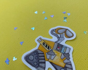 Disney’s Wall-E vinyl waterproof sticker, Wall-E watercolor painting, water bottle sticker