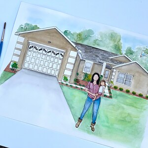 Custom House Watercolor Portrait, Custom Faceless Watercolor Family ...