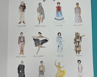 Women in History, Famous women, 11x14 watercolor print poster, who run the world girls painting