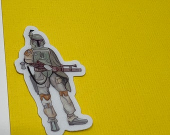 Waterproof, vinyl Boba bounty Hunter sticker, modern simplistic faceless  watercolor sticker
