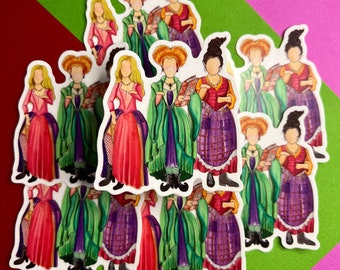 Halloween Salem Witch Sisters, Hocus Pocus, Faceless watercolor, vinyl waterproof sticker, 3 inches