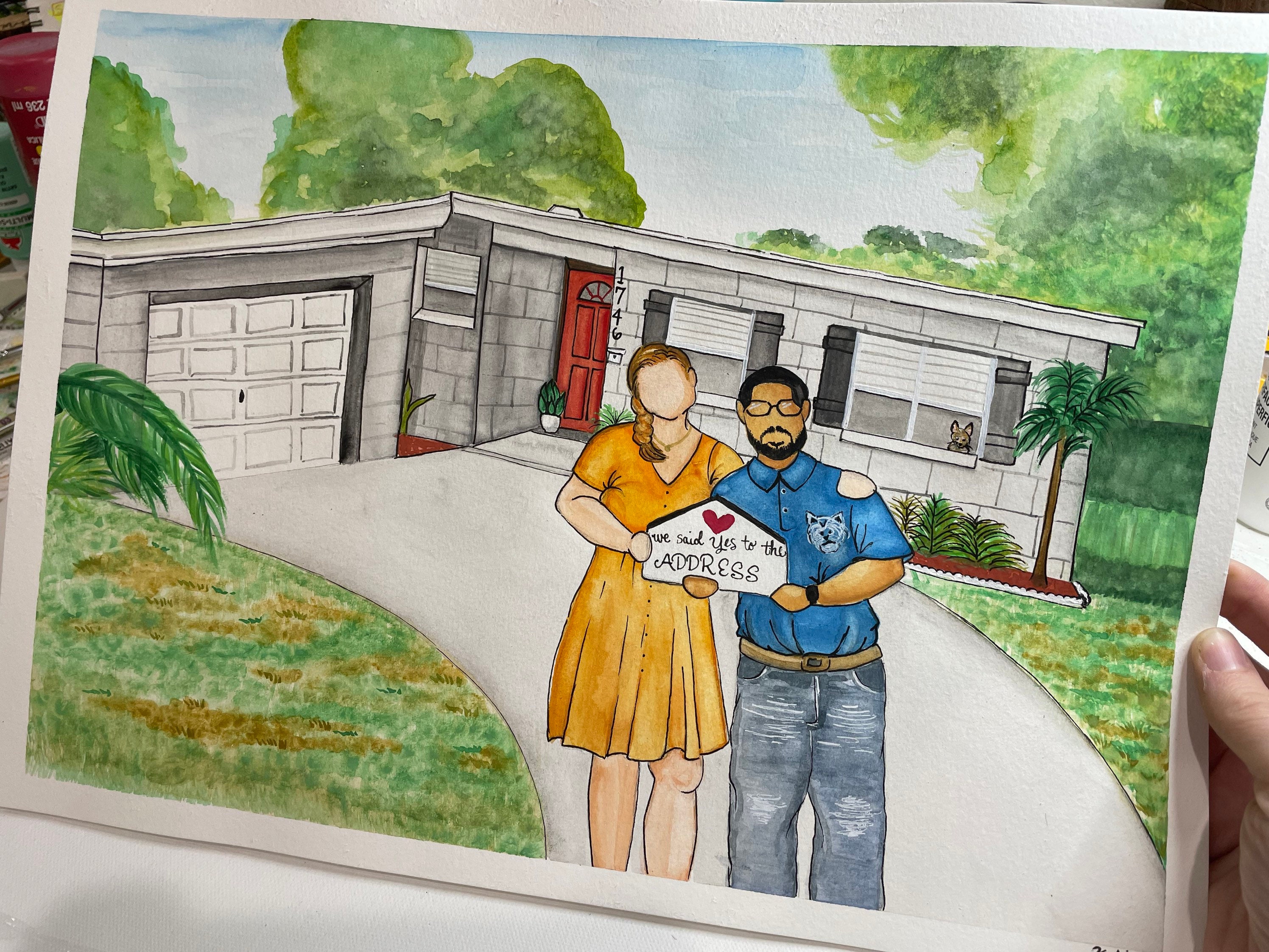 Custom House Watercolor Portrait, Custom Faceless Watercolor Family ...