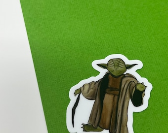 Waterproof, Green Alien Yoda vinyl sticker, faceless watercolor sticker