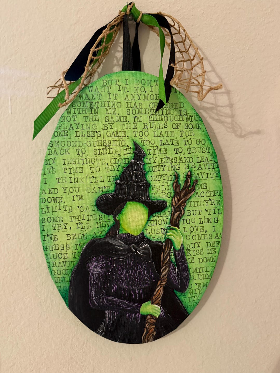 Witch Frame Face Less 12x8 Ribbon Hung Canvas of Faceless Wicked Witch, Elphaba, With Defying ...
