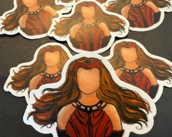 3 inch hand-painted acrylic faceless Wanda, Scarlett Witch,  vinyl sticker, waterproof sticker, Superhero, Avengers