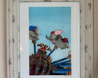 11x14 with white border, High quality linen paper, Flying Elephant ride , D i s n e y decor