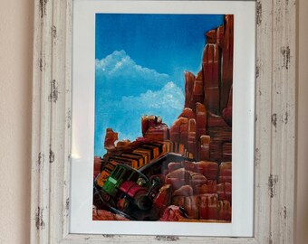 11x14 with white border, High quality linen paper, D I s n e y decor, wildest ride in the wilderness, train artwork