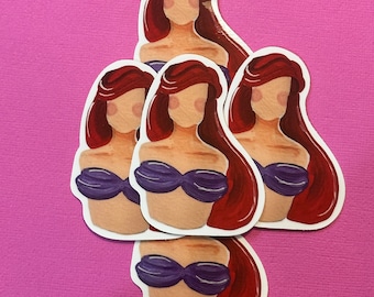 3 inch faceless hand-painted acrylic waterproof glossy vinyl sticker, water bottle sticker, The Little Mermaid, princess Ariel