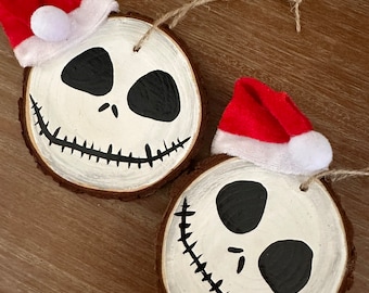 Sandy Claws Jack Skellington hand painted wood slice Christmas ornament