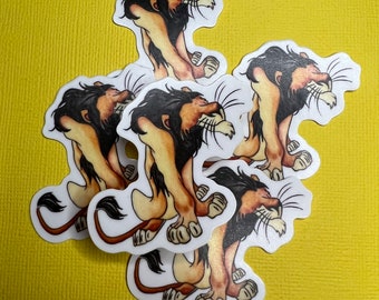 Faceless watercolor waterproof vinyl sticker, villain lion sticker, lion with Scar