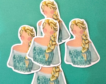 3 inch faceless hand-painted acrylic waterproof glossy vinyl sticker, water bottle sticker, Frozen, queen Elsa