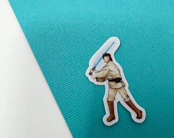 Waterproof, vinyl faceless watercolor style Jedi Skywalker sticker, Luke