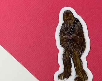 Waterproof, faceless watercolor, Wookie vinyl sticker, furry galaxy character, modern, simplistic style sticker