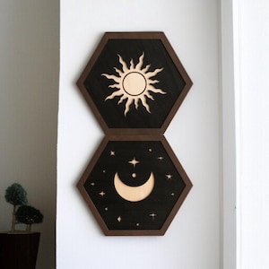 Boho Sun And Moon Wall Decor - Handmade Boho Wall Art - Modern Decoration For Home