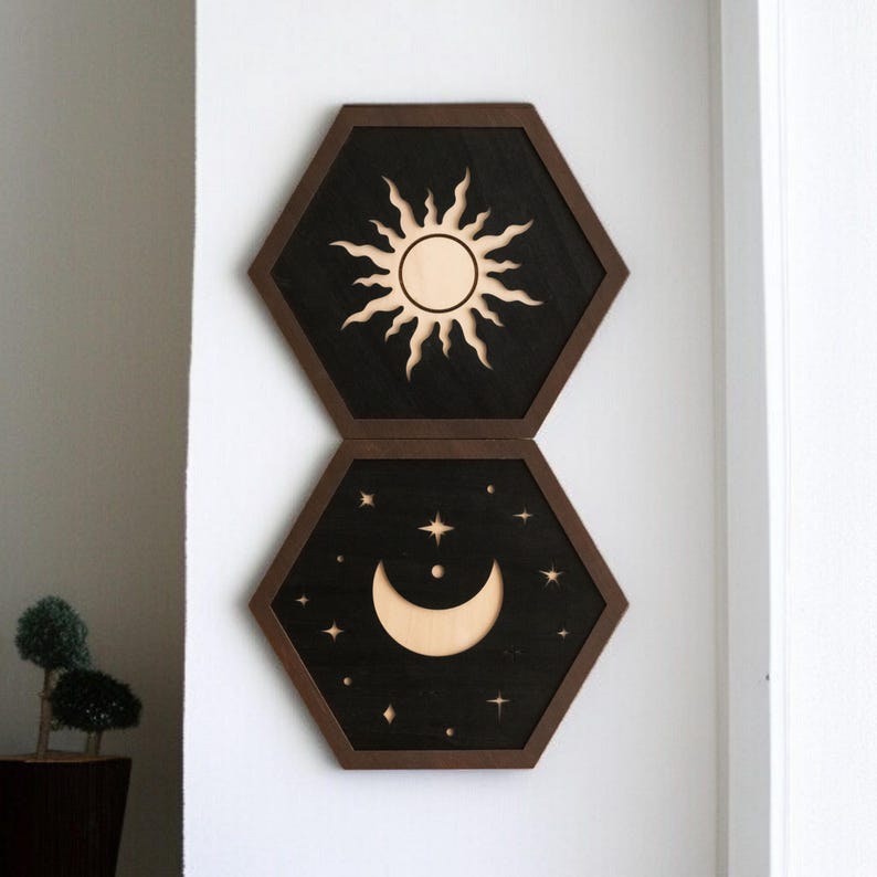 Boho Sun and Moon Wall Decor - Handmade Boho Wall Art - Modern ...